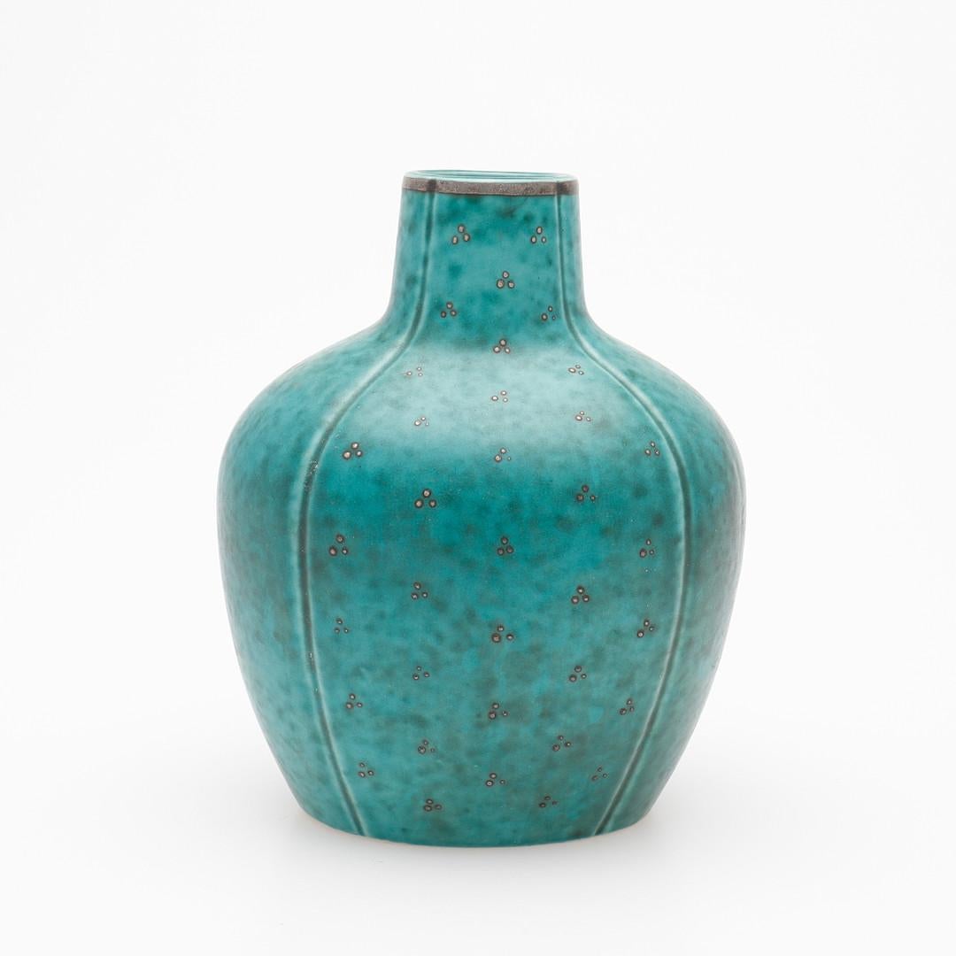 Swedish Art Deco Wilhelm Kage Argenta Turquoise and Silver Vase, 1930s For Sale 2