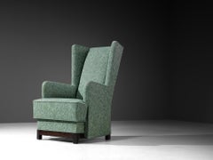 Swedish Art Deco Wing Back Chair in Mint Green Floral Upholstery