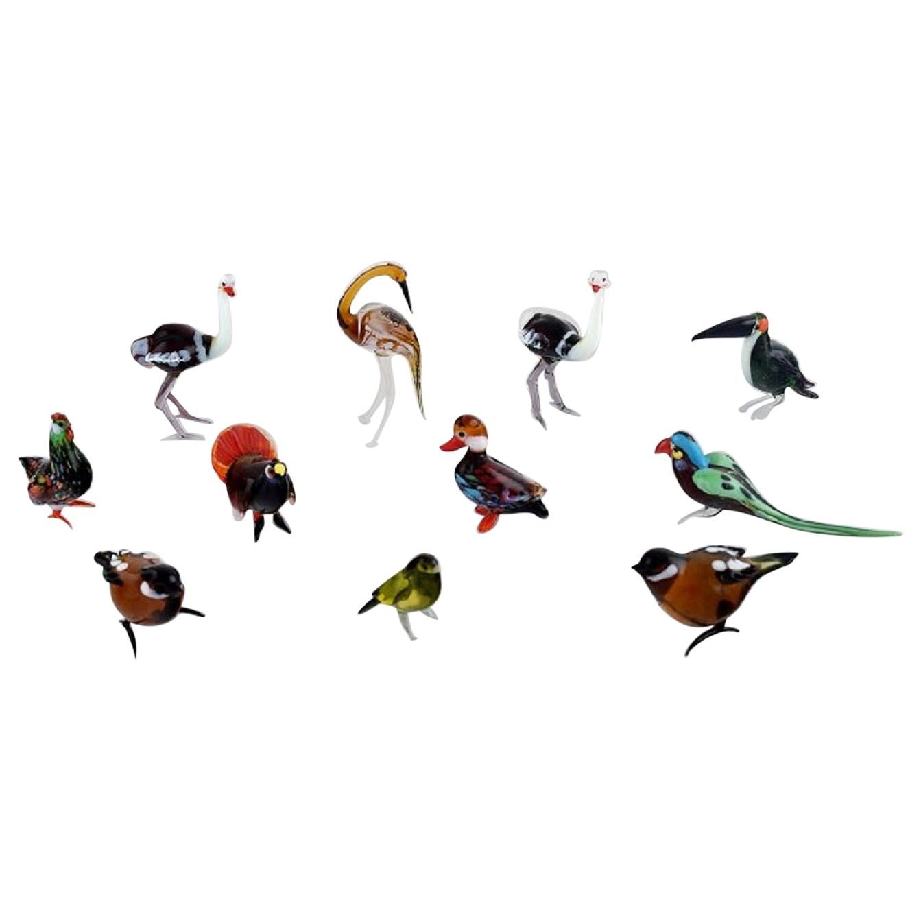 Swedish Art Glass, 11 Miniature Figures in the Form of Birds, 1970s-1980s For Sale