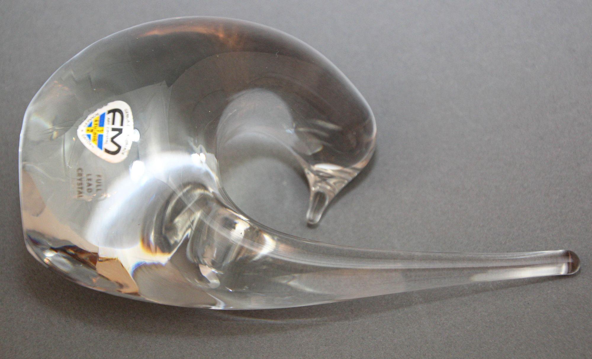 Swedish Art Glass Crystal Bird Paperweight by FM Konstglas 1970s For Sale 5