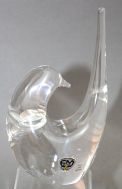 Swedish Art Glass Crystal Bird Paperweight by FM Konstglas 1970s
