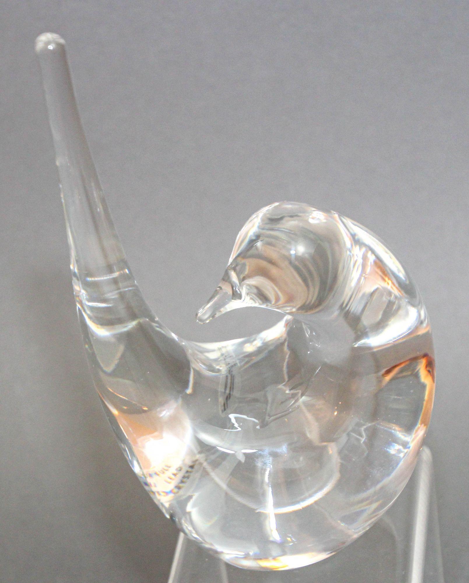 Hand-Crafted Swedish Art Glass Crystal Bird Paperweight by FM Konstglas 1970s For Sale