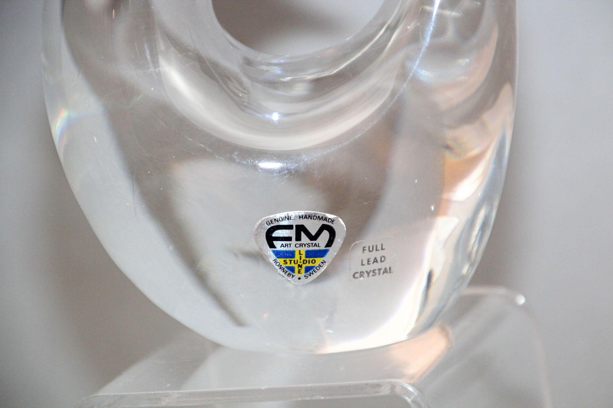Swedish Art Glass Crystal Bird Paperweight by FM Konstglas 1970s For Sale 3