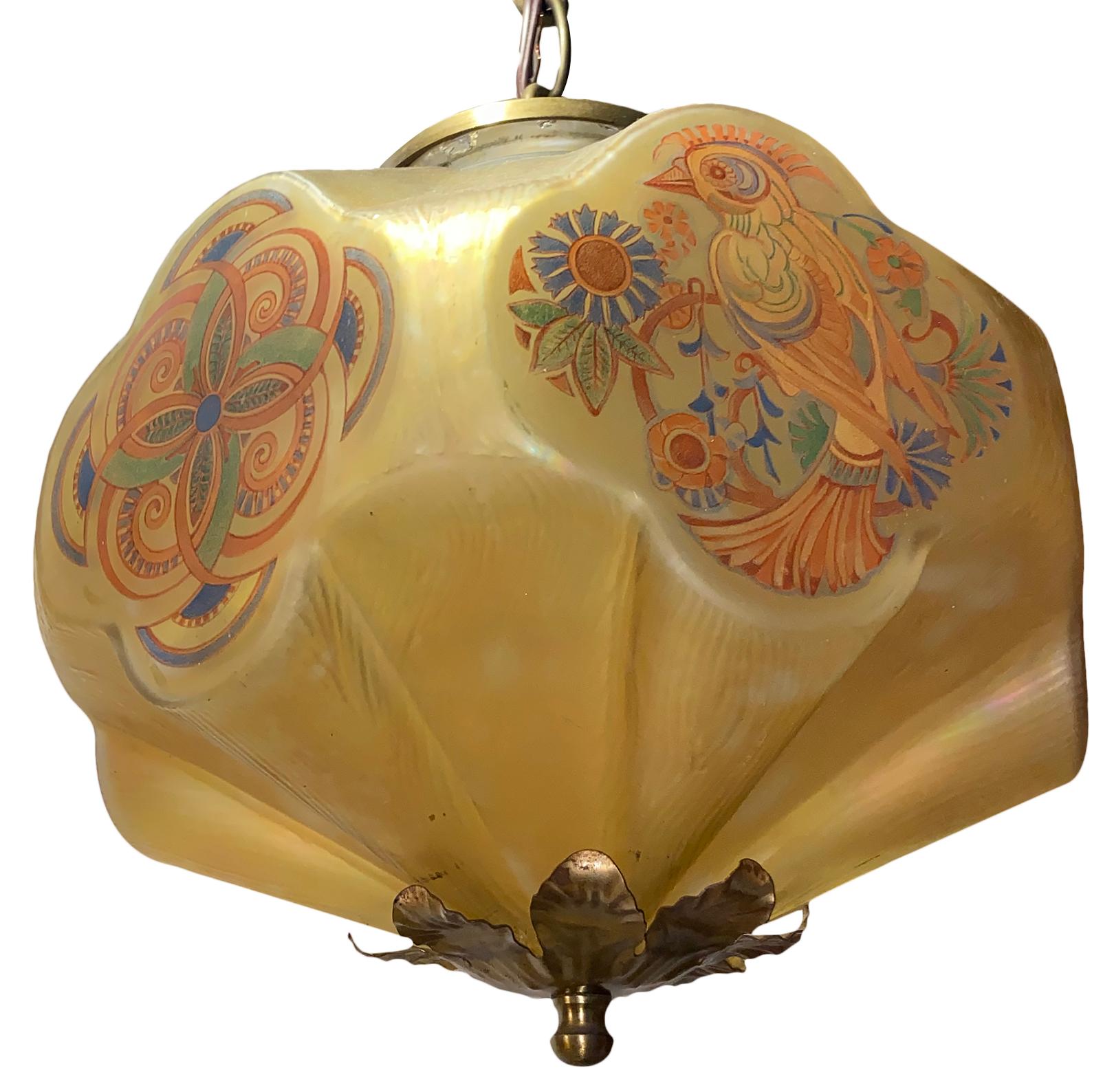 A circa 1940' Swedish art glass lantern with painted decoration.
Measurements:
Height: 11