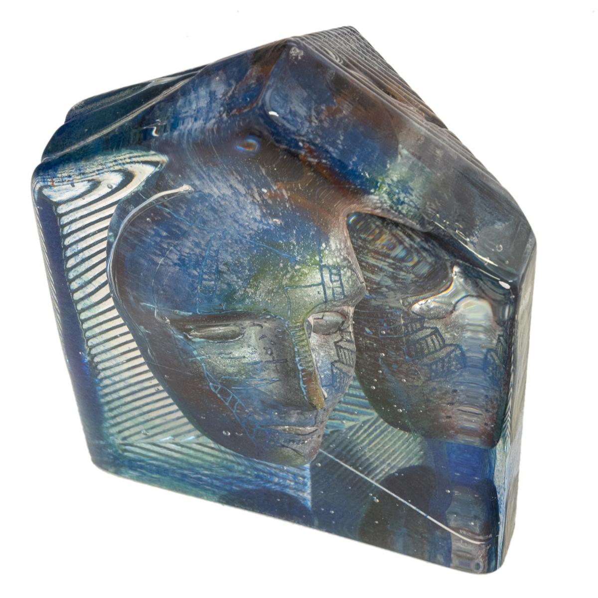 Swedish Art Glass Sculpture Blue Head Bertil Vallien Kosta Boda Signed Numbered 8