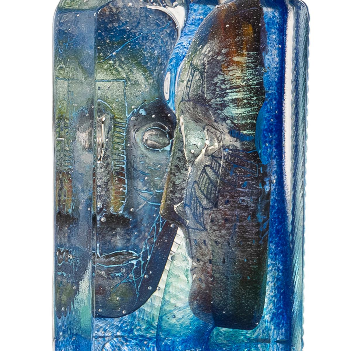 Swedish Art Glass Sculpture Blue Head Bertil Vallien Kosta Boda Signed Numbered 10