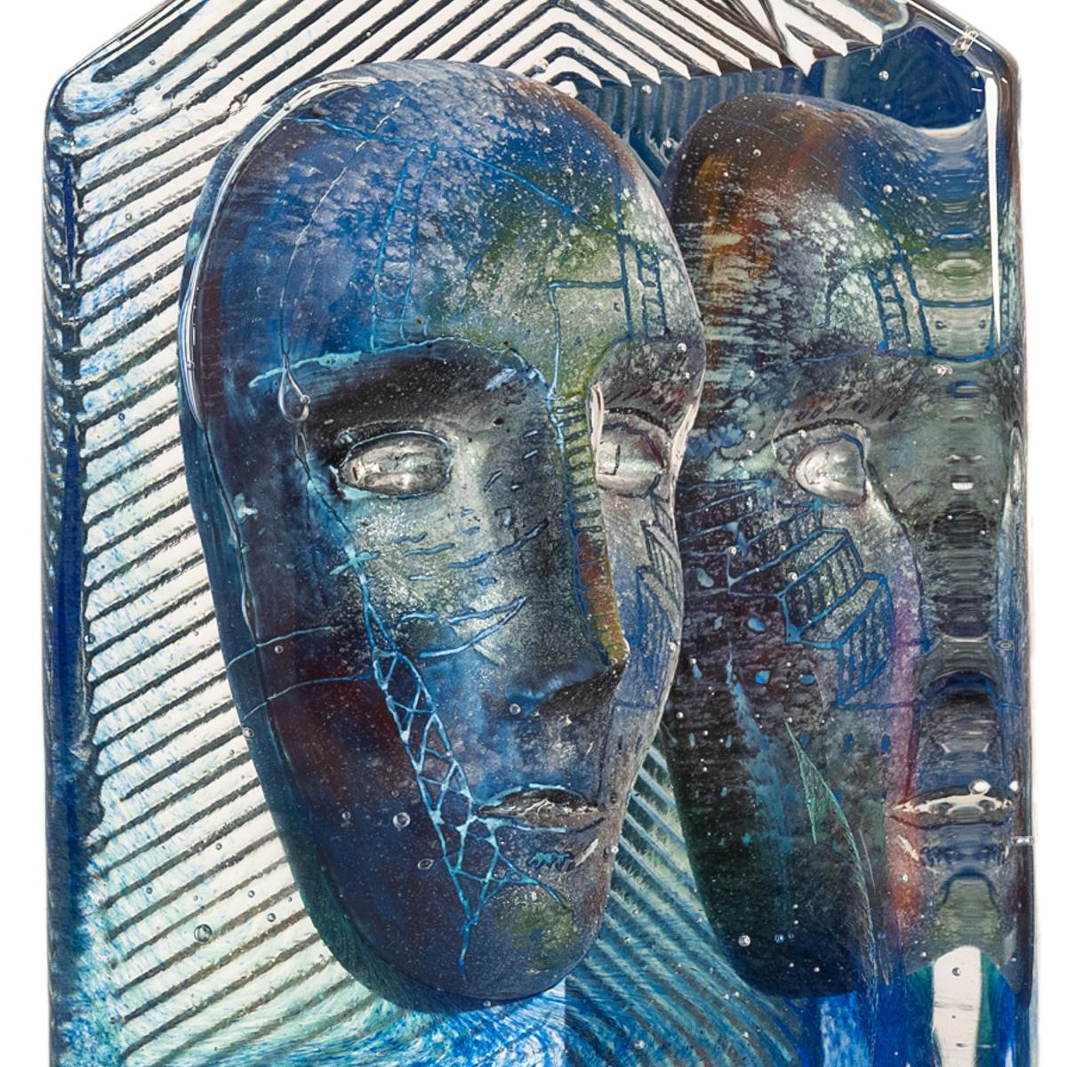 Swedish Art Glass Sculpture Blue Head Bertil Vallien Kosta Boda Signed Numbered 11