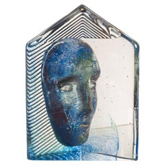 Swedish Art Glass Sculpture Blue Head Bertil Vallien Kosta Boda Signed Numbered