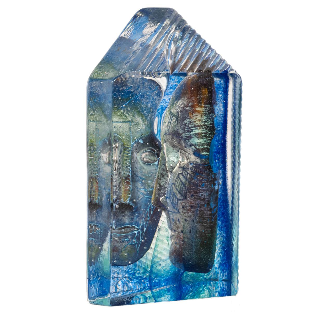 Swedish Art Glass Sculpture Blue Head Bertil Vallien Kosta Boda Signed Numbered 2
