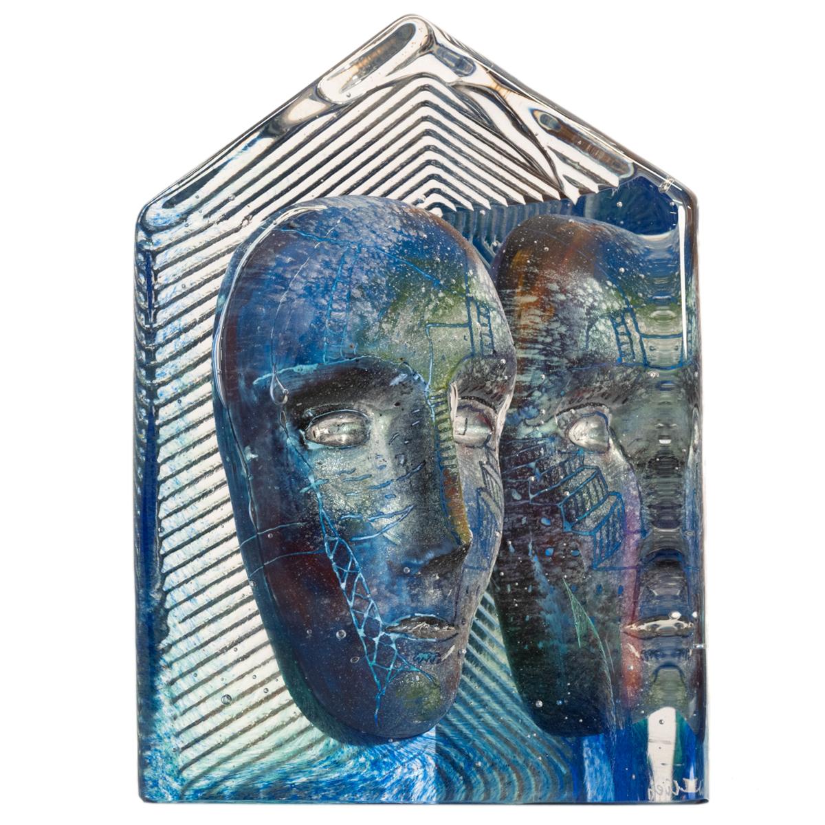 Swedish Art Glass Sculpture Blue Head Bertil Vallien Kosta Boda Signed Numbered 4
