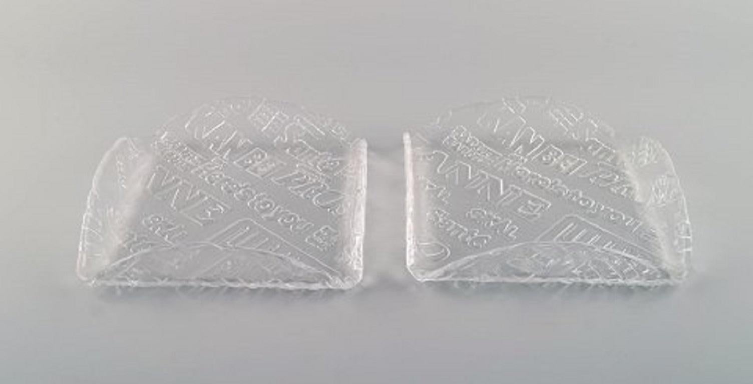 Swedish Art Glass, Two Cheese Platters with Cheese Names and Two Bowls For Sale 1