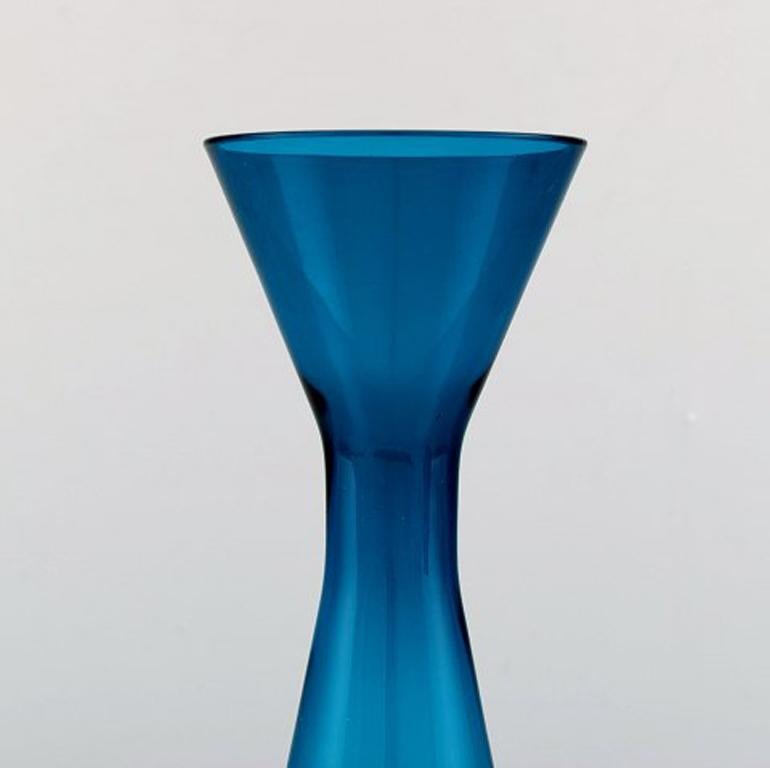 Scandinavian Modern Swedish Art Glass, Two Handblown Vases in Blue, 1960s