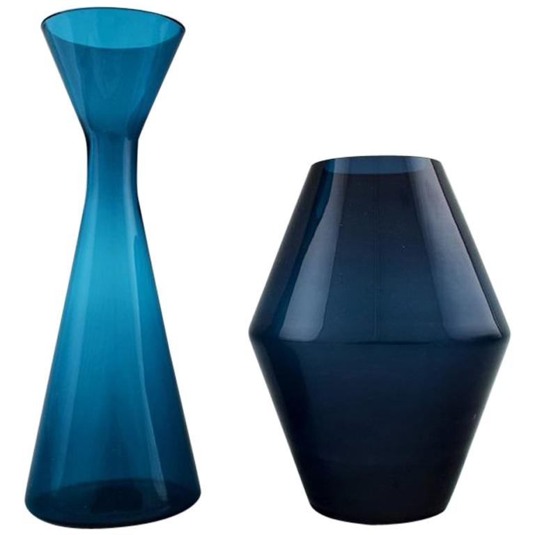 Swedish Art Glass, Two Handblown Vases in Blue, 1960s