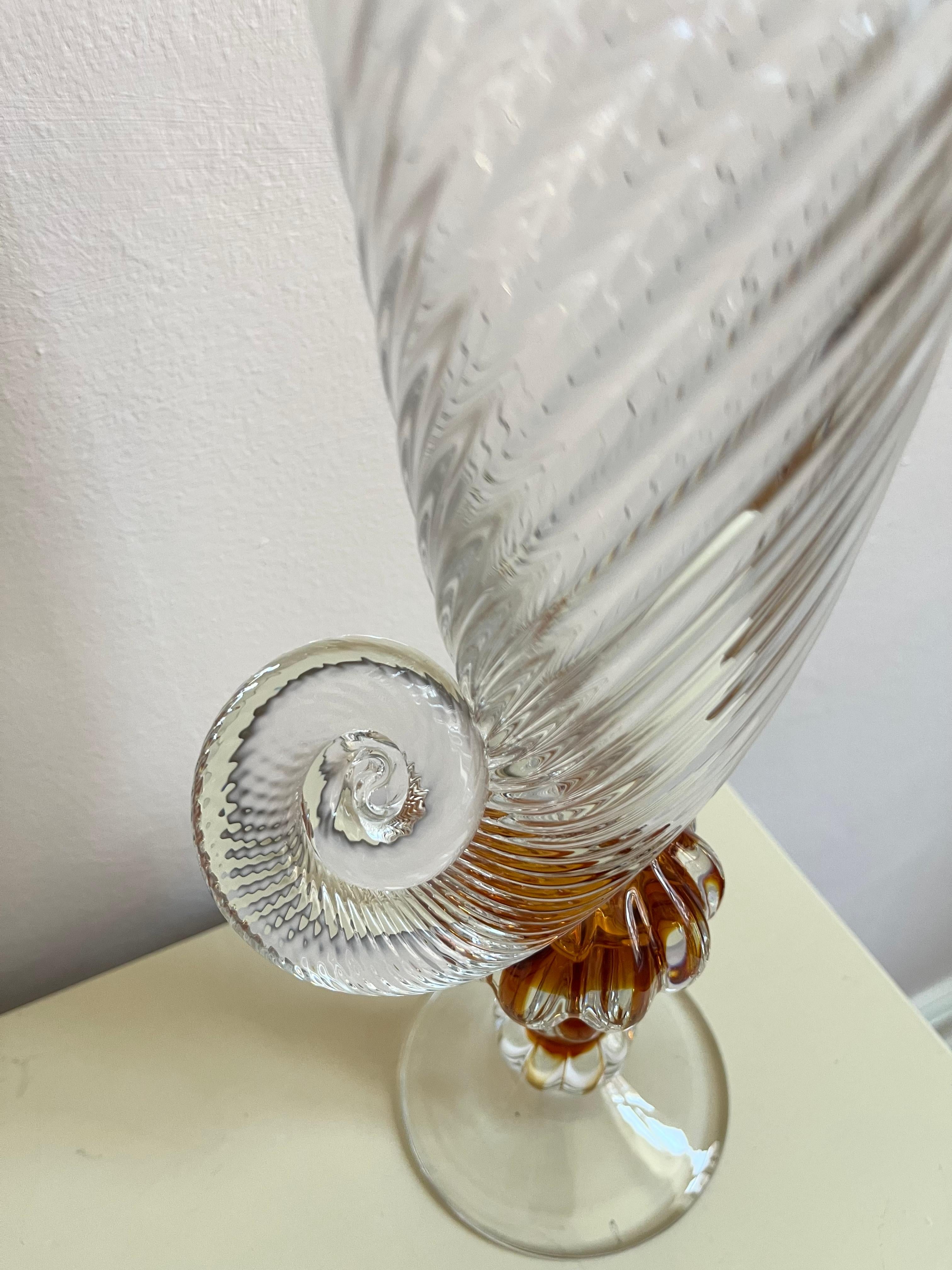 Swedish art glass vase in the shape of a conch shell For Sale 2
