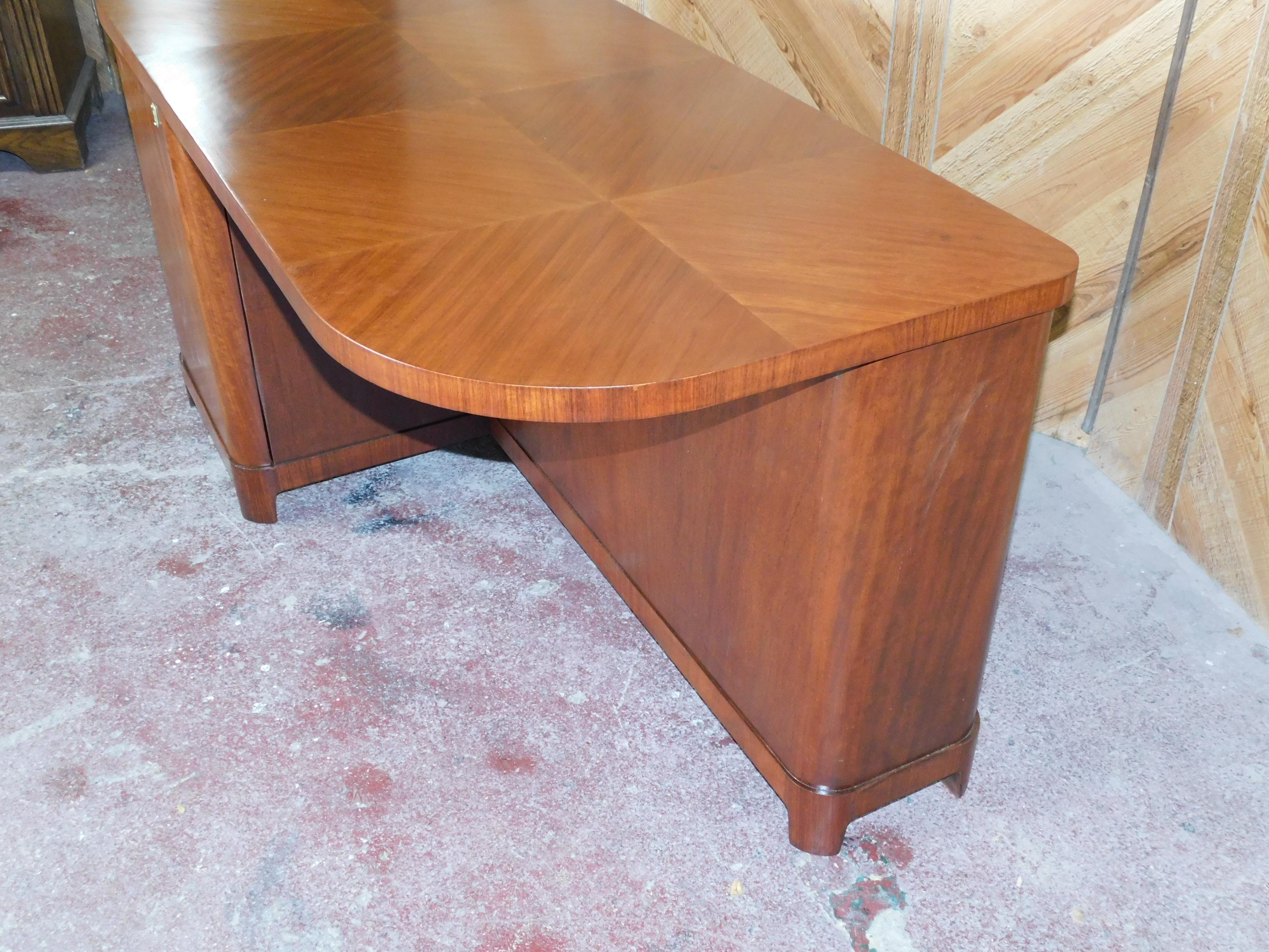 Art Deco Swedish Art Moderne Desk in Flame Mahogany with Built-In Bookcase, circa 1940 For Sale