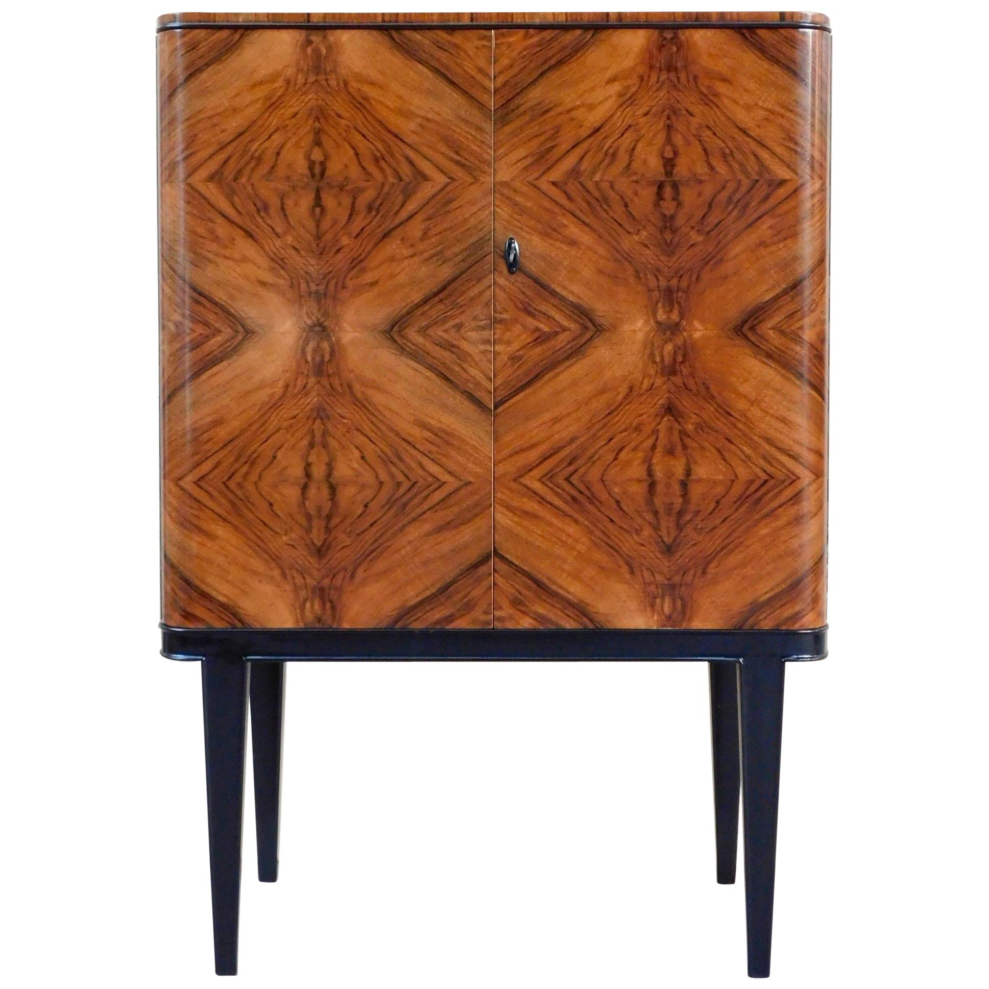 Swedish Art Modern Dry Bar or Sideboard in Book Matched Walnut, circa 1940