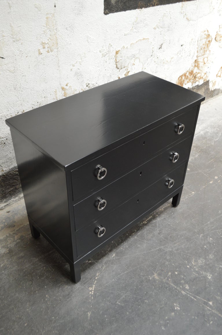Swedish Art Moderne Black Lacquer Three Drawer Chest For Sale At