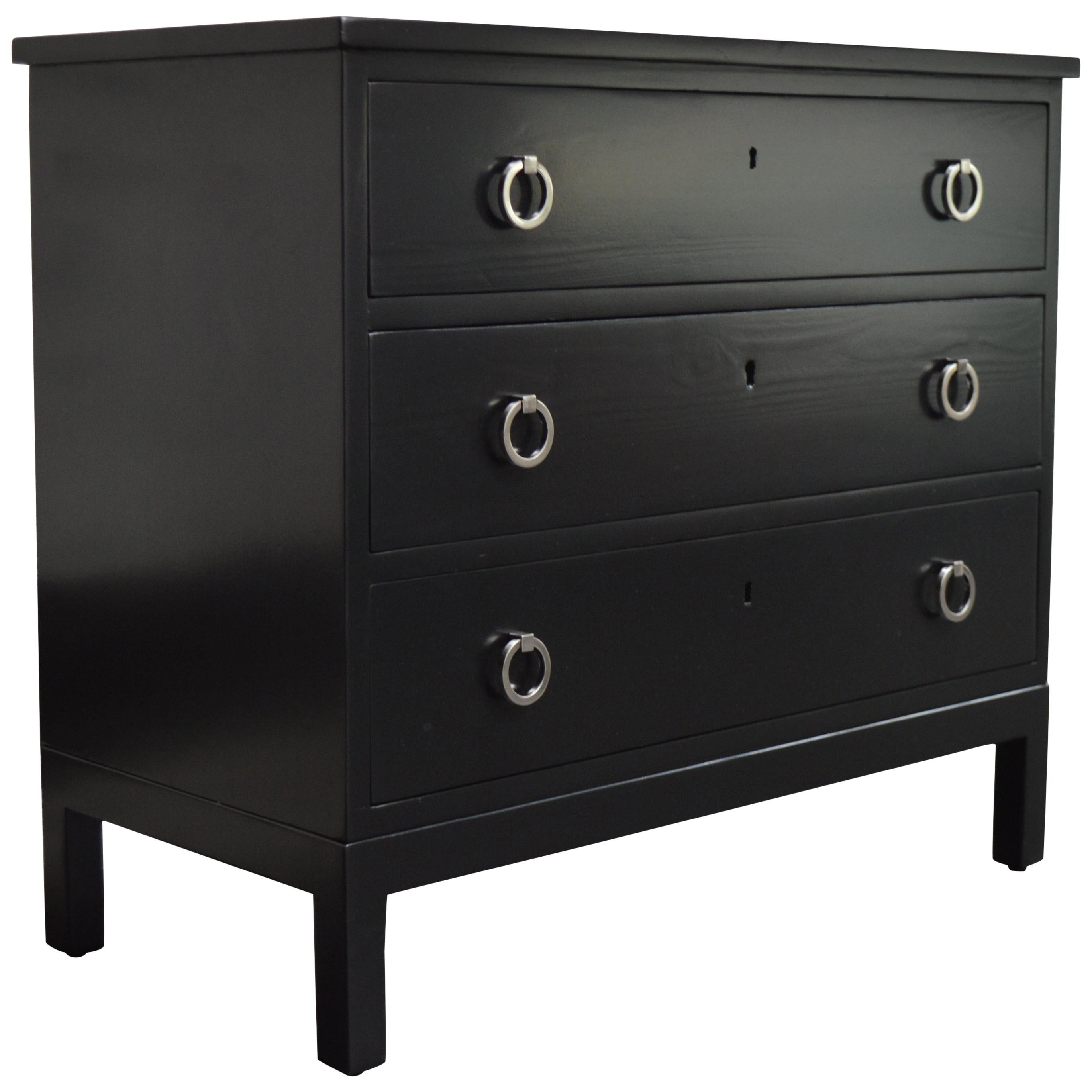 Swedish Art Moderne Black Lacquer Three-Drawer Chest