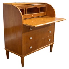 Swedish Art Moderne Burl Elm Roll-Top Writing Desk