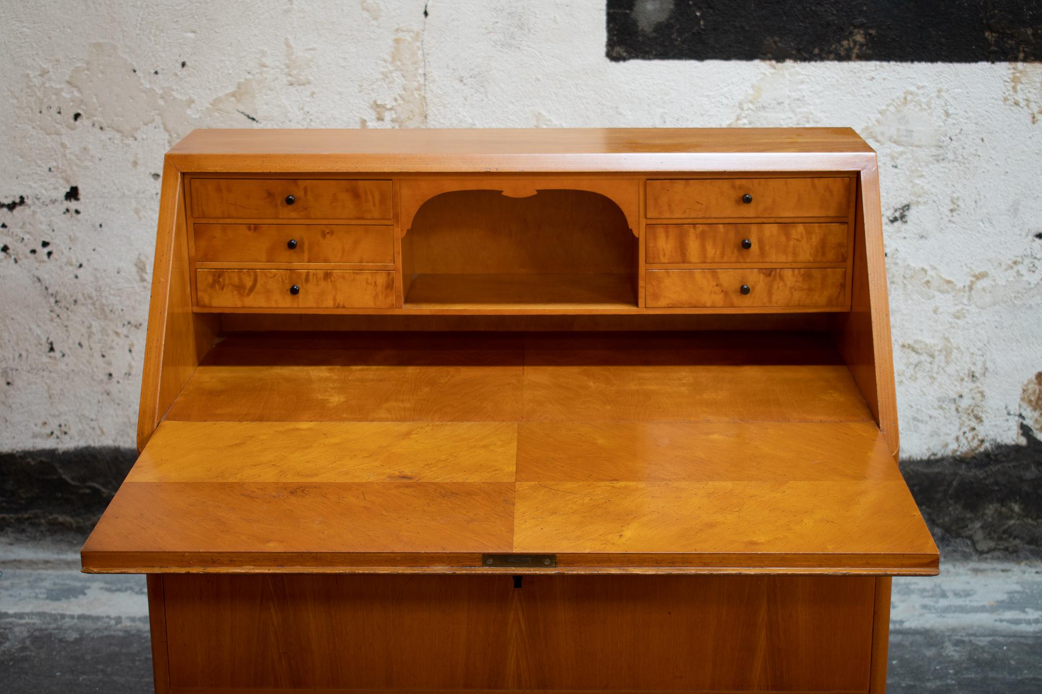 Mid-20th Century Swedish Art Moderne Golden Elm Drop-Leaf Secretaire Writing Desk