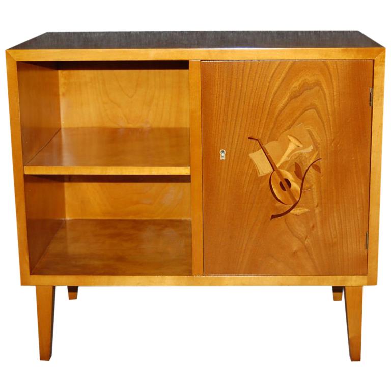 Vintage Swedish Art Moderne Intarsia Cabinet End Table