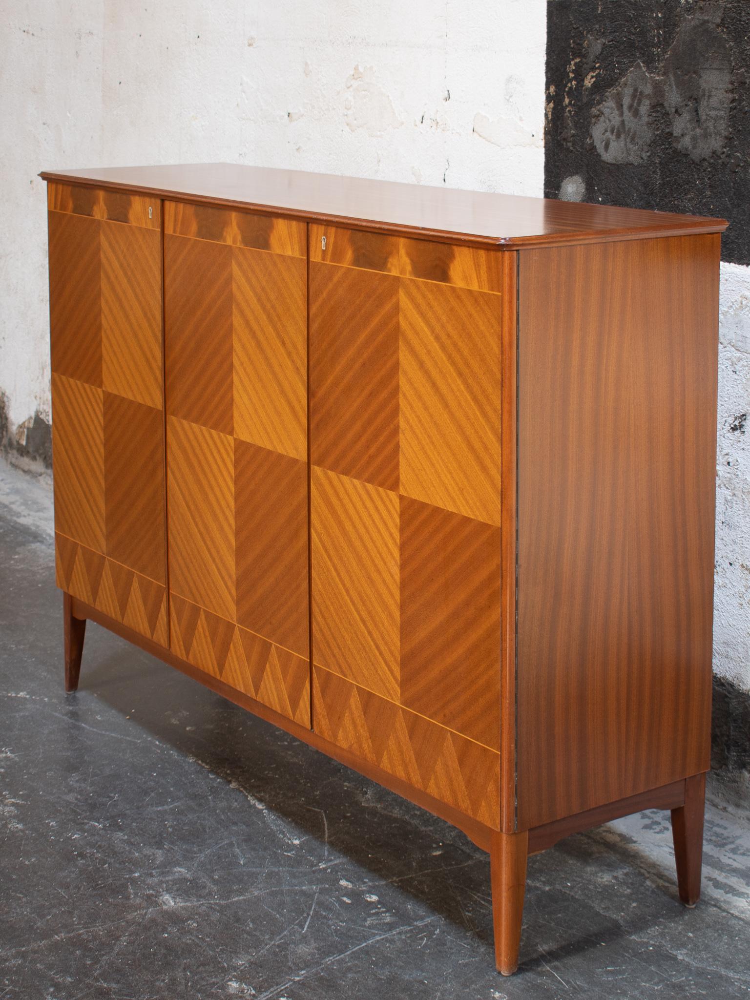 Swedish Art Moderne Mahogany Inlaid Credenza Cabinet In Good Condition In Atlanta, GA