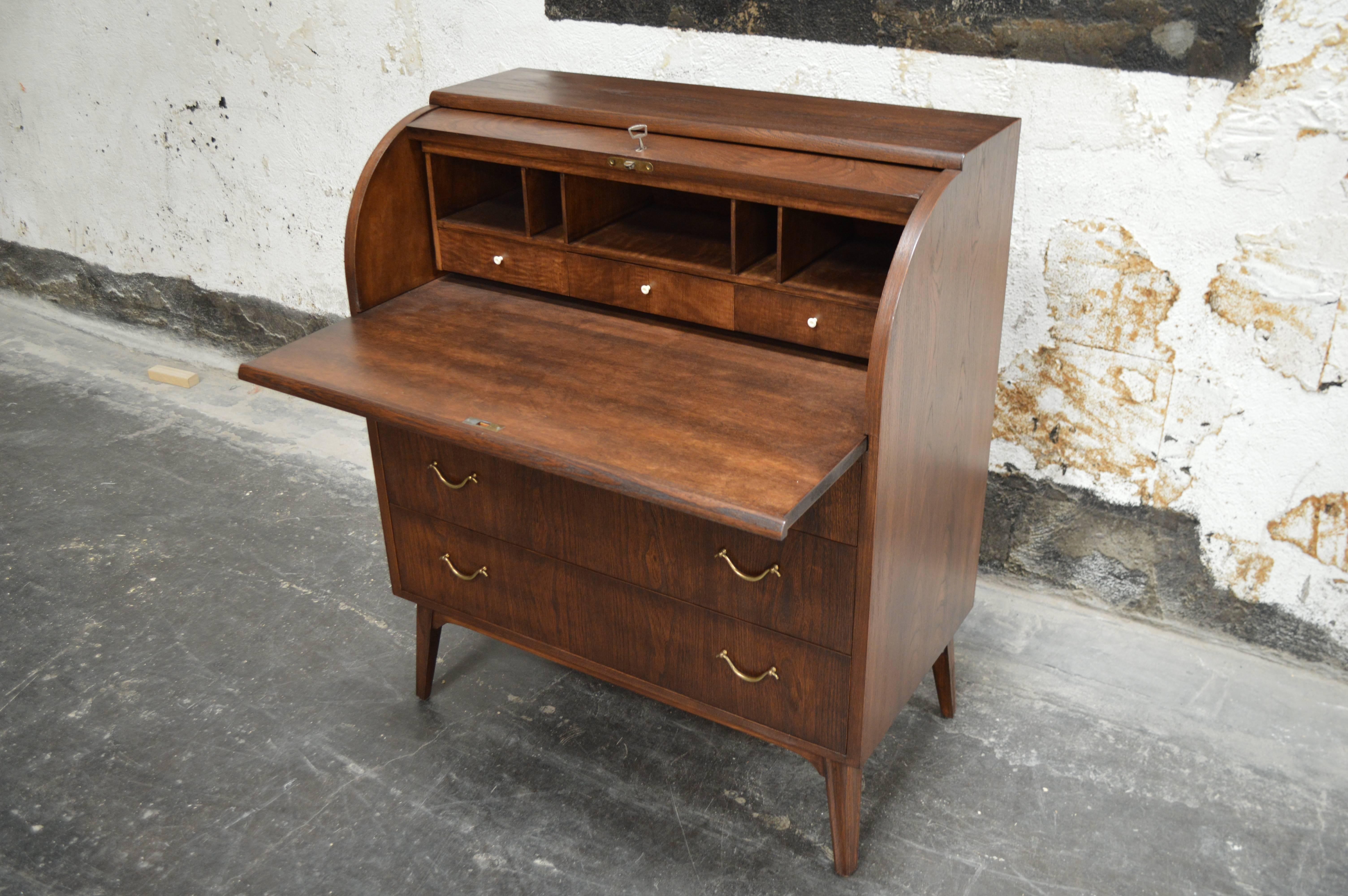 Swedish Art Moderne Oak Roll-Top Secretary Writing Desk 1