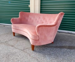 Swedish Art Moderne Wing Backed Sofa in Rose Velvet, circa 1940