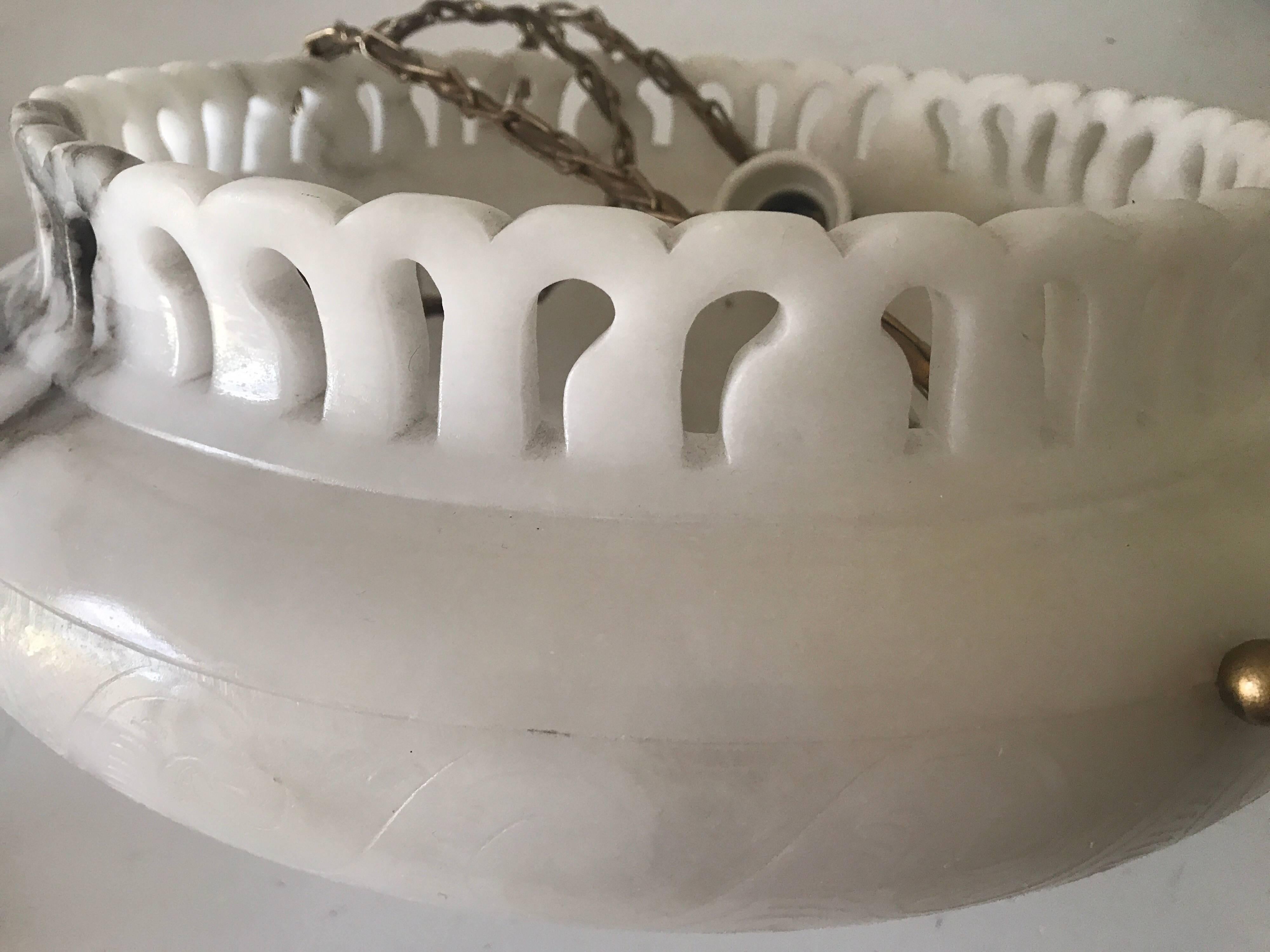 Swedish Art Nouveau Carved Alabaster Pendant Lamp For Sale 5