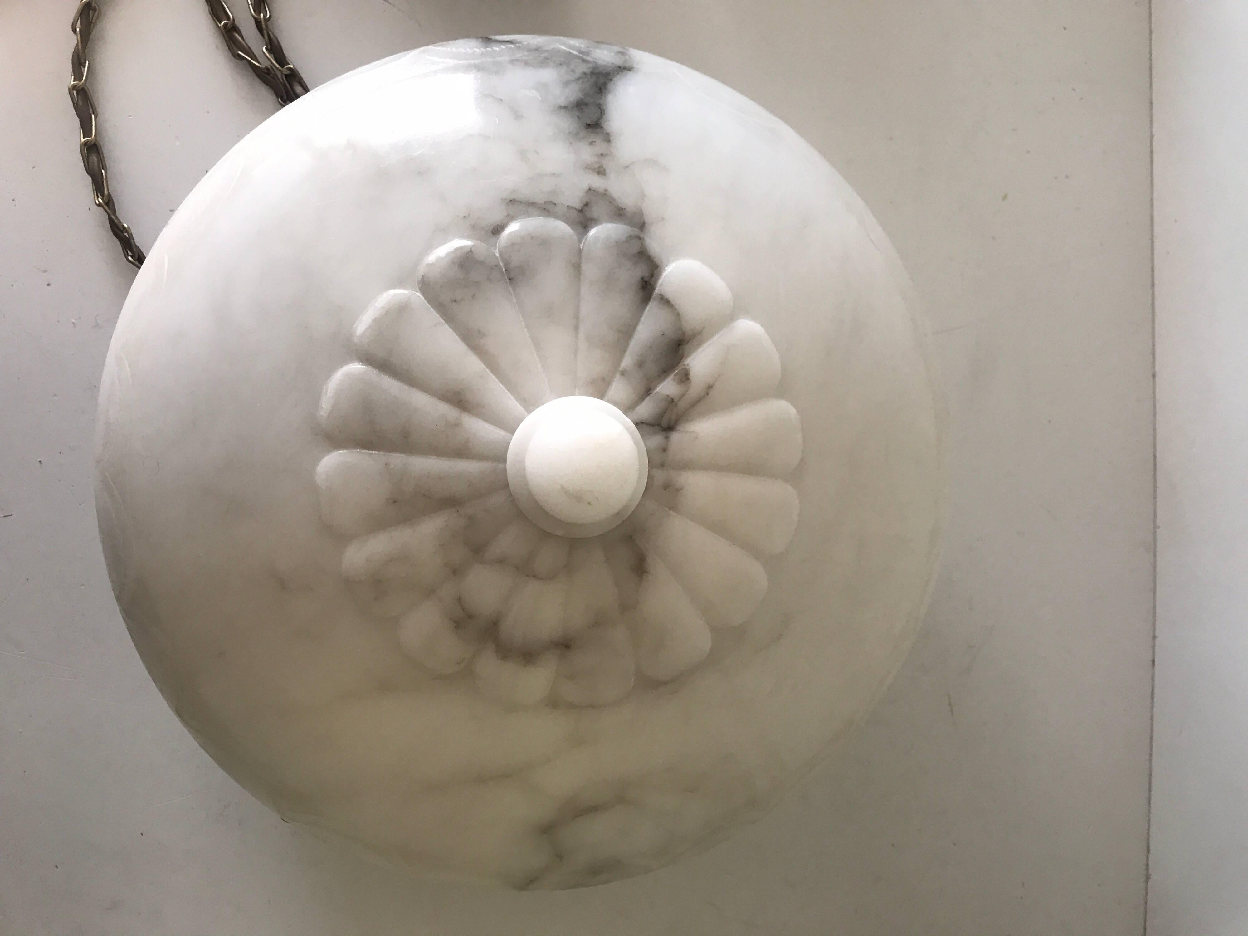 Swedish Art Nouveau Carved Alabaster Pendant Lamp For Sale 6