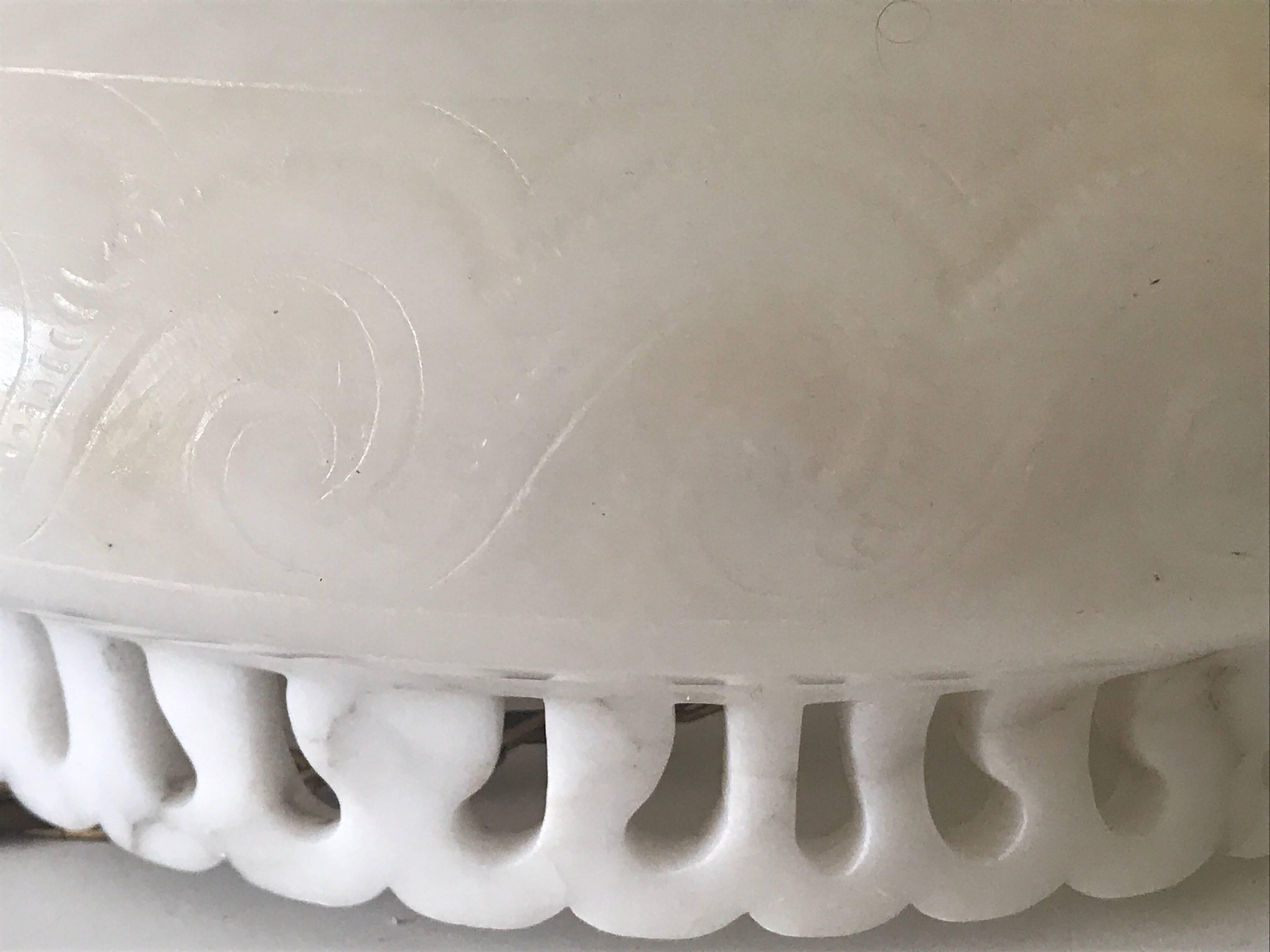 Swedish Art Nouveau Carved Alabaster Pendant Lamp For Sale 9