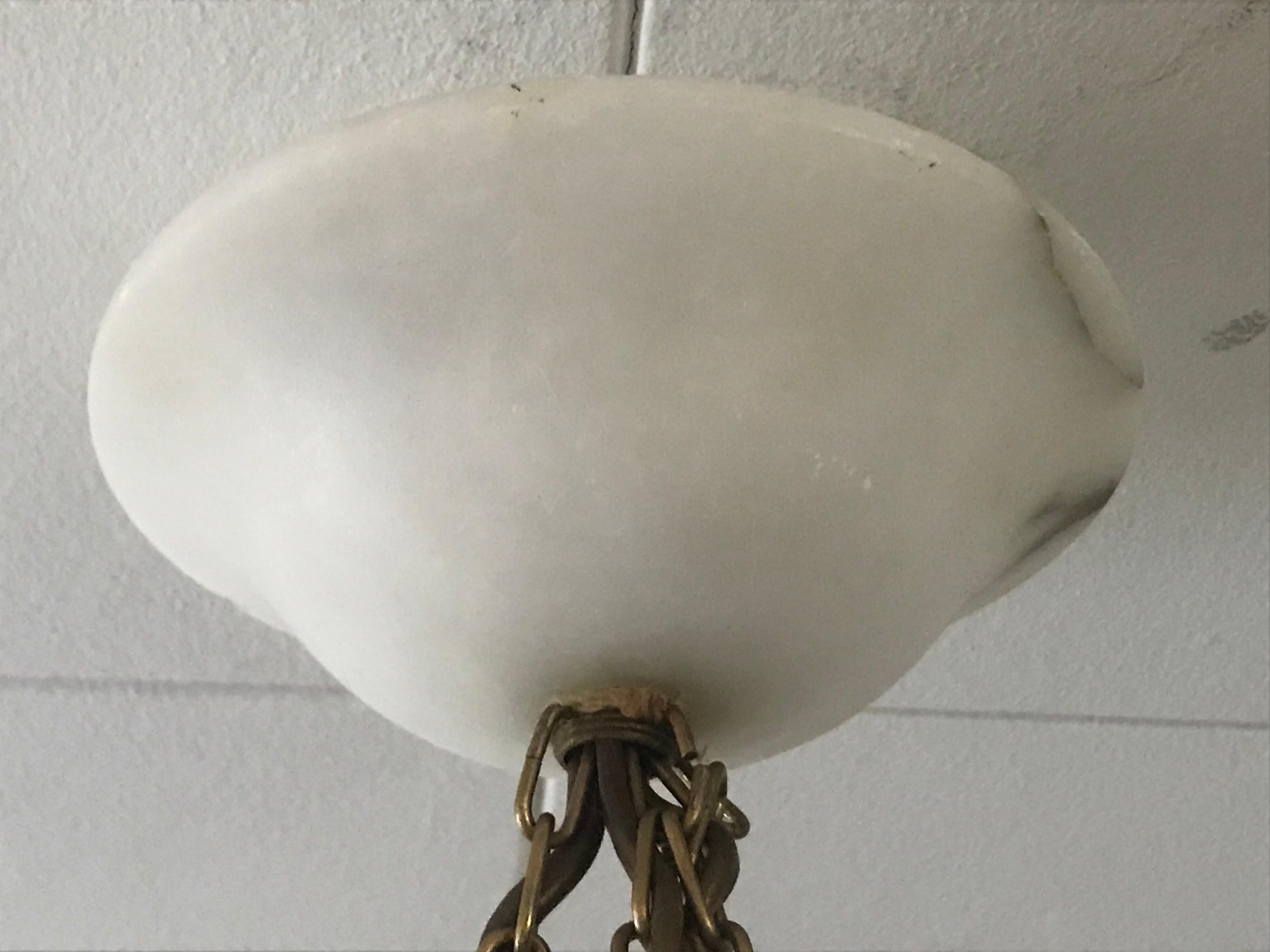 Swedish Art Nouveau Carved Alabaster Pendant Lamp For Sale 11