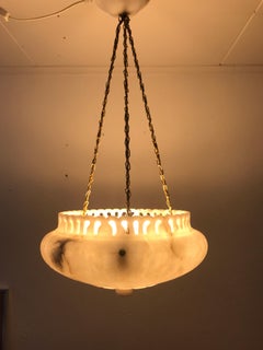 Swedish Art Nouveau Carved Alabaster Pendant Lamp