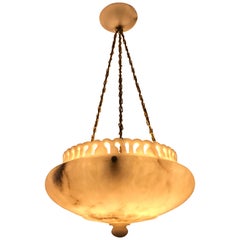 Swedish Art Nouveau Carved Alabaster Pendant Lamp