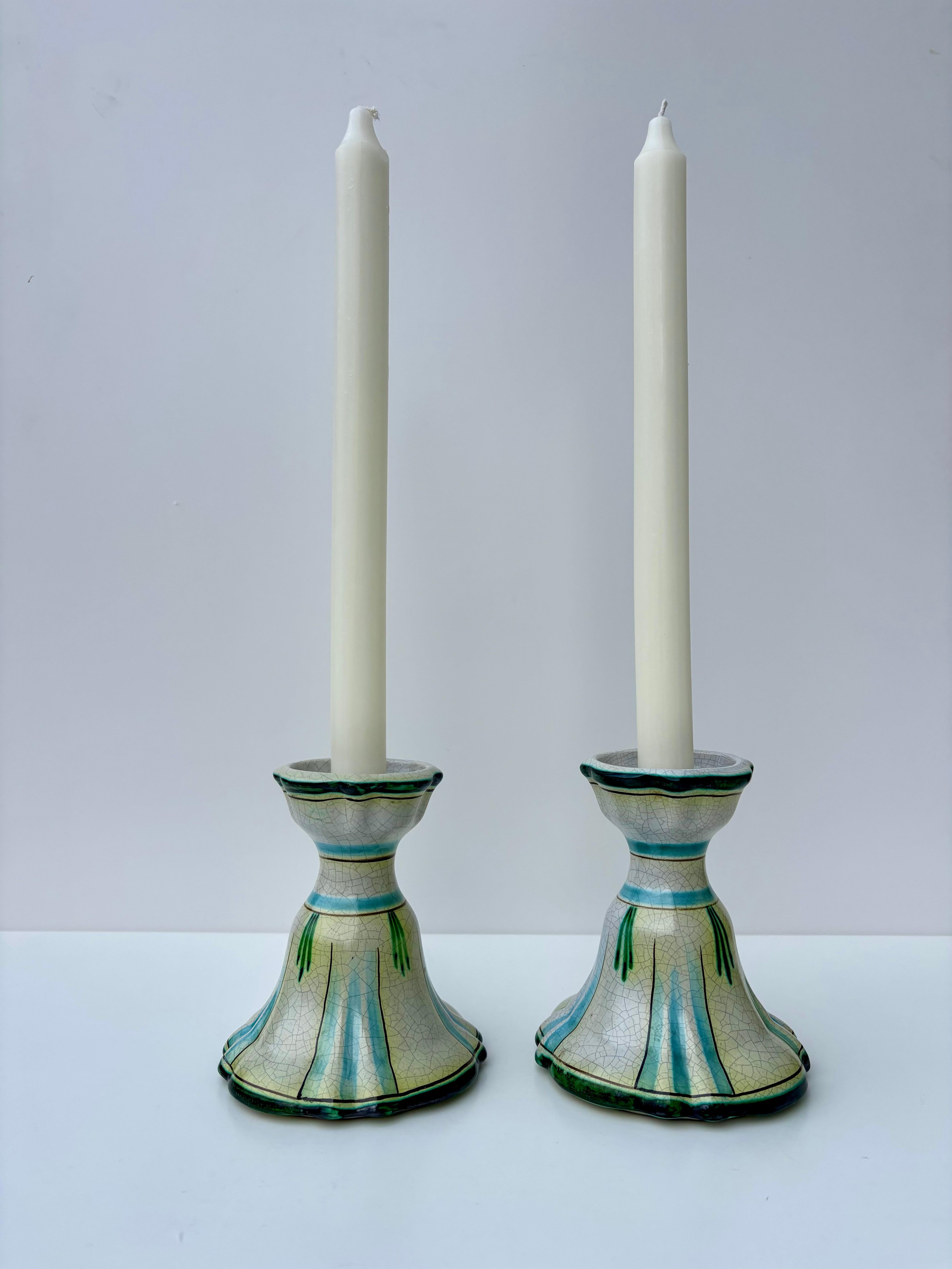 Glazed Swedish Ebeling Art Nouveau Ceramic Candleholders, 1920s For Sale