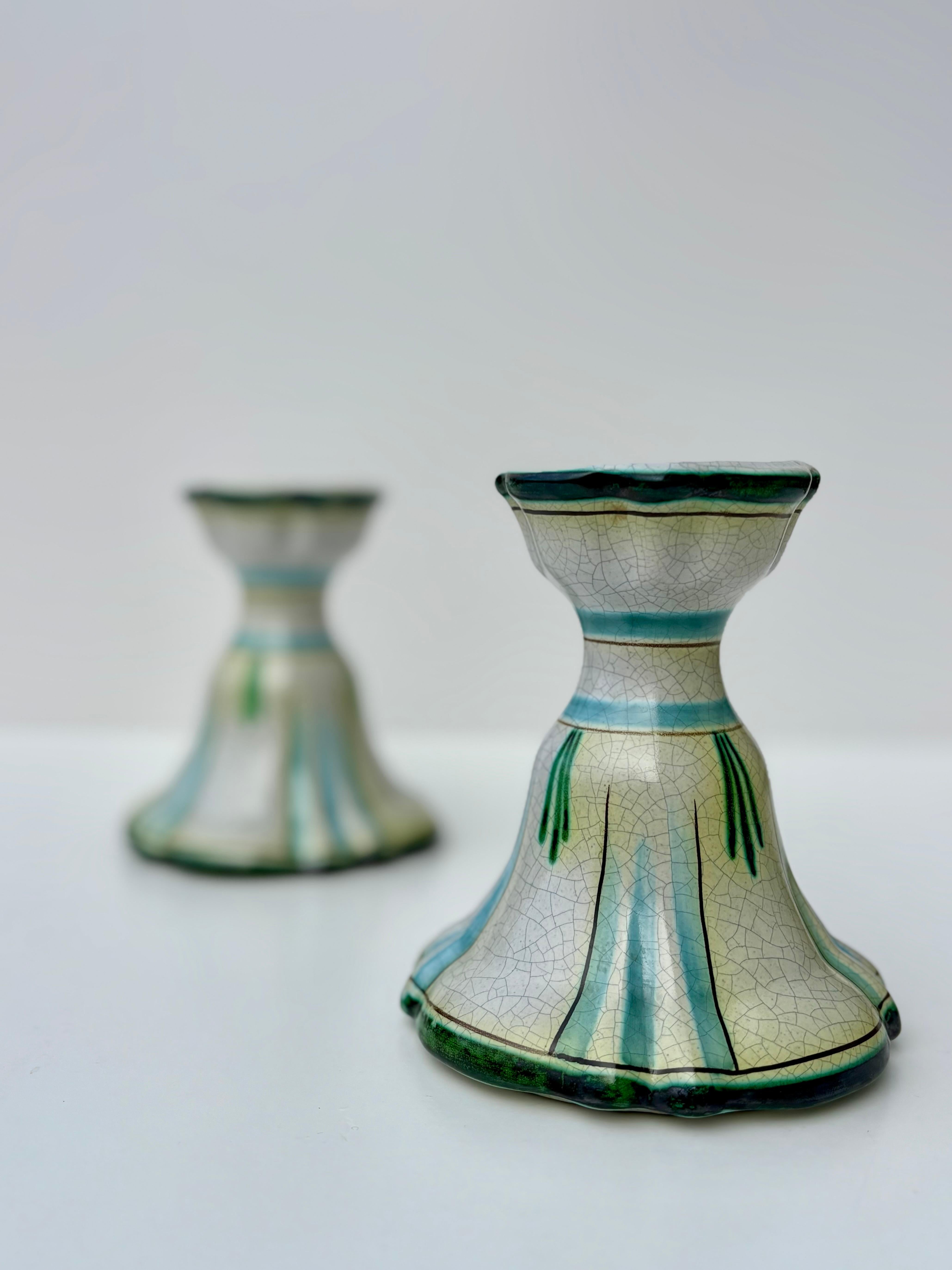 20th Century Swedish Ebeling Art Nouveau Ceramic Candleholders, 1920s For Sale