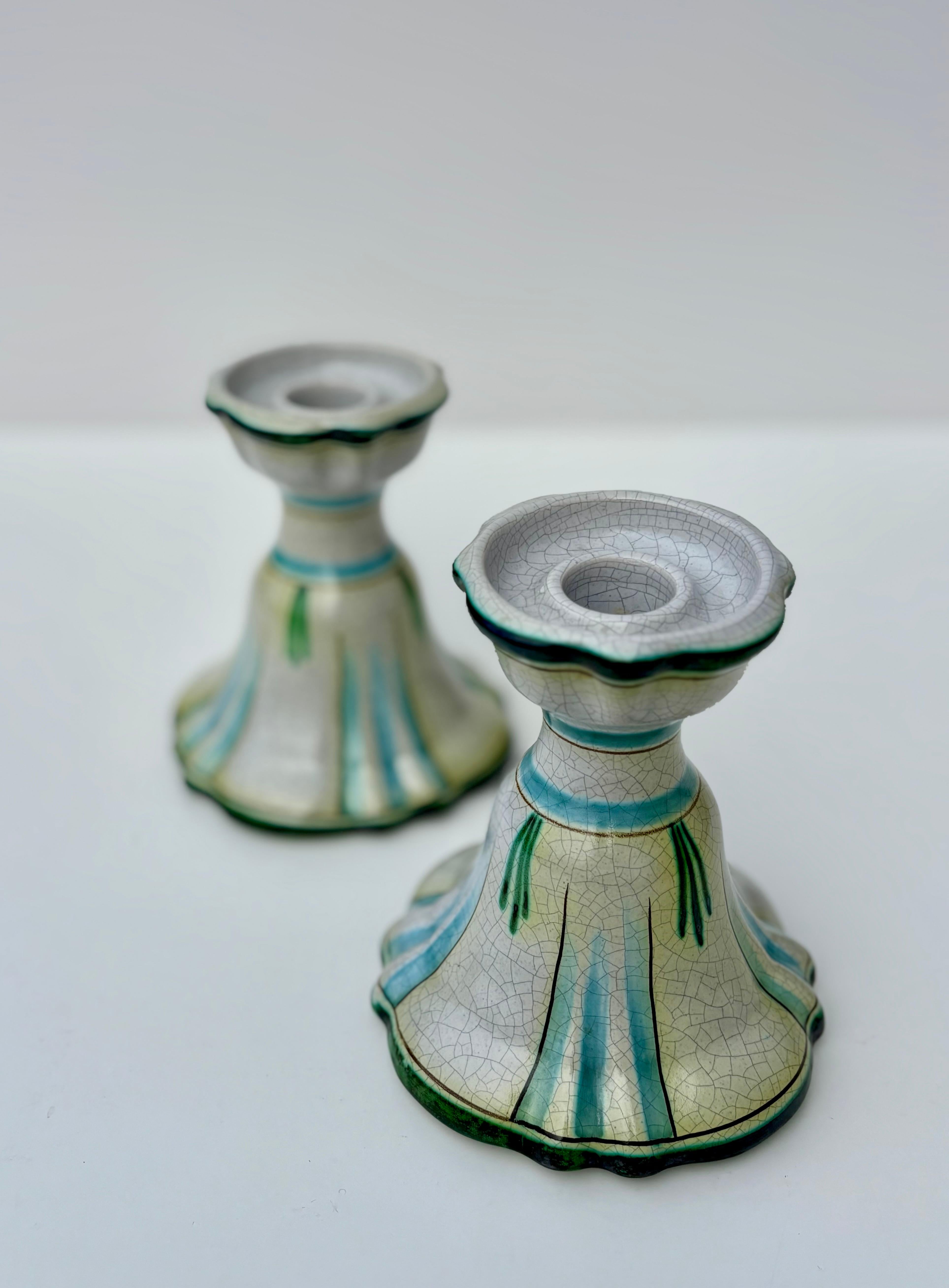 Swedish Ebeling Art Nouveau Ceramic Candleholders, 1920s For Sale 1