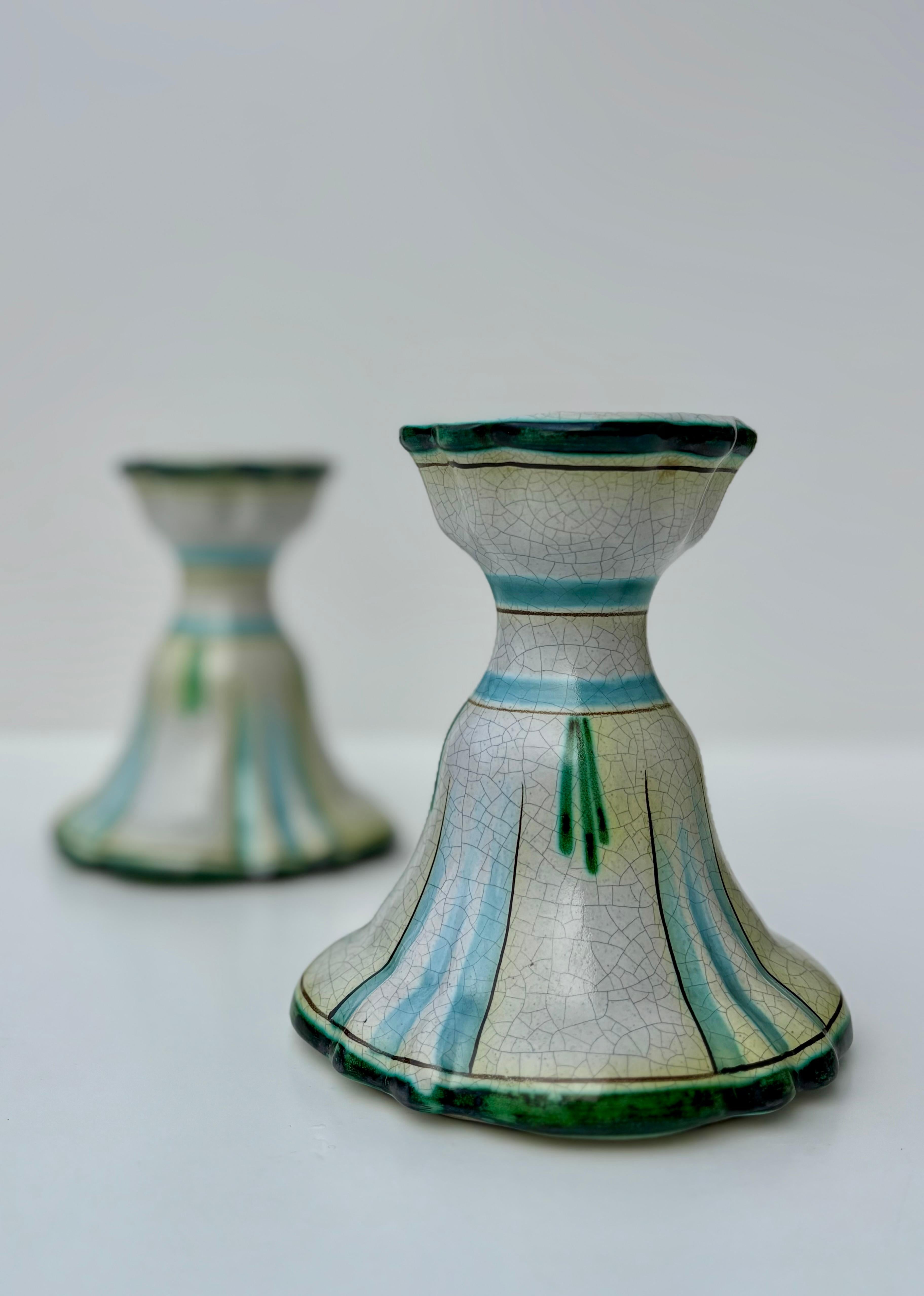 Swedish Ebeling Art Nouveau Ceramic Candleholders, 1920s For Sale 3