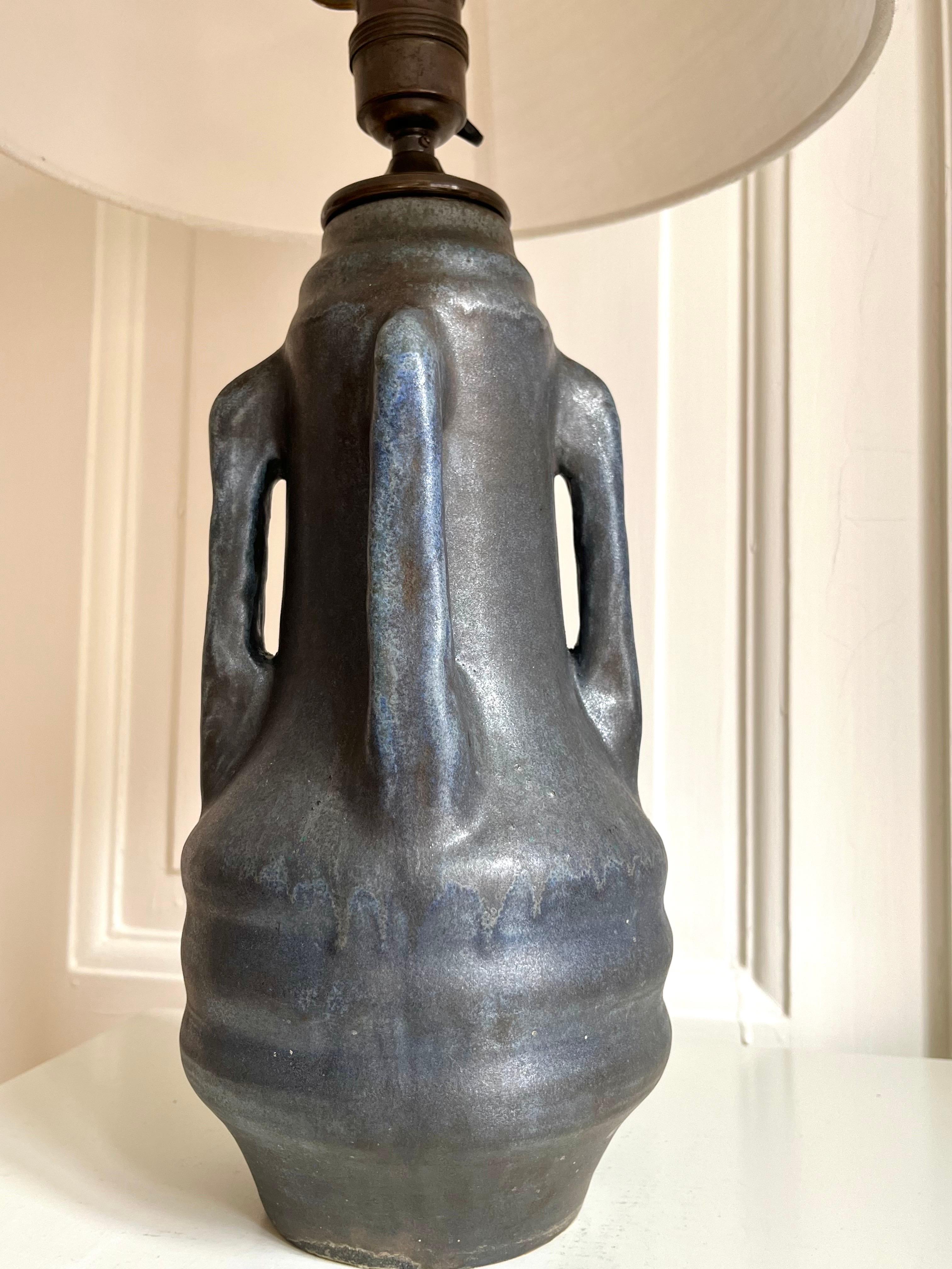 Glazed Swedish Art Nouveau Ceramic Table Lamp, Karl Robert Svensson for Höganäs, 1900s For Sale