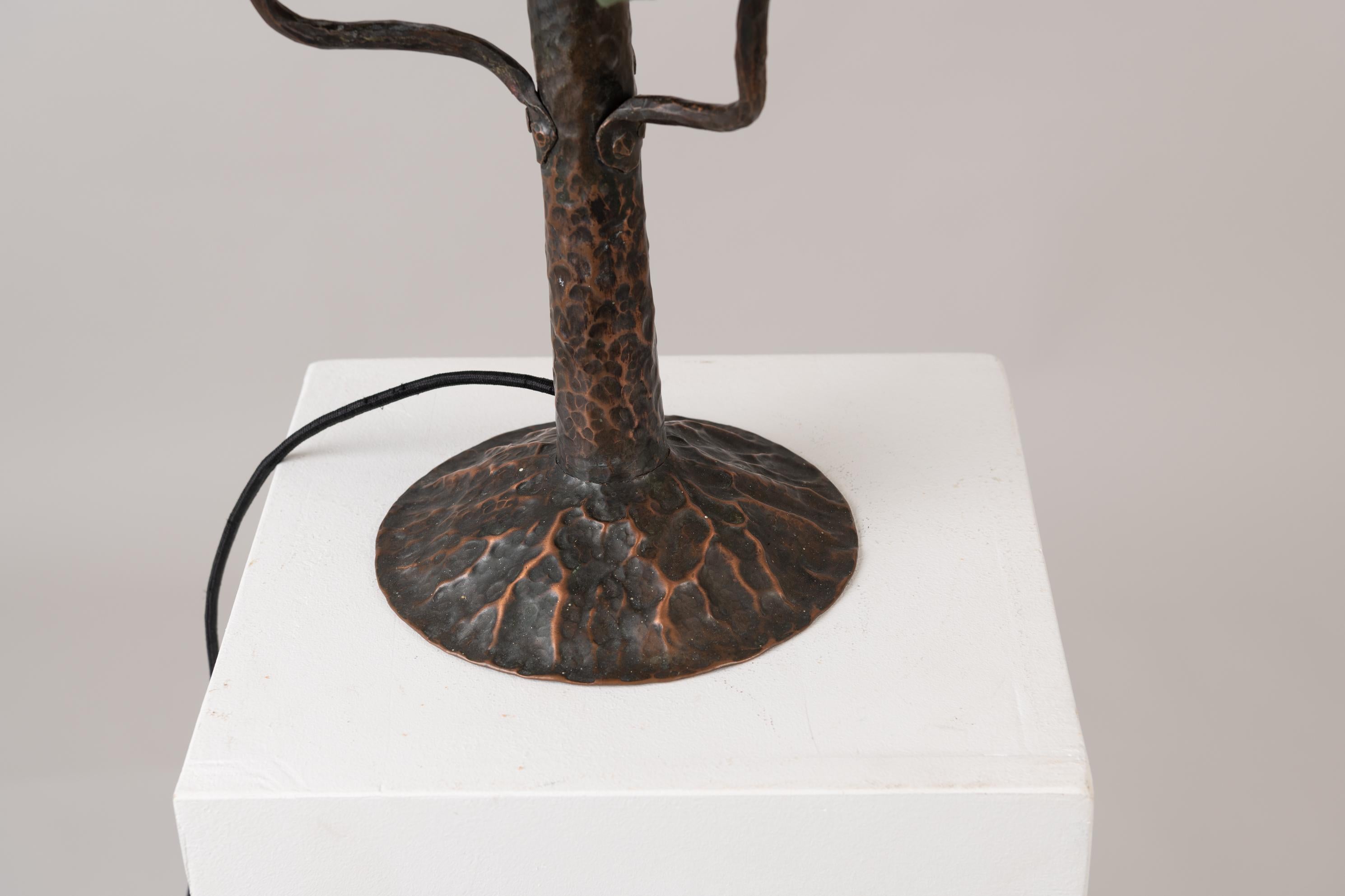 20th Century Swedish Art Nouveau Copper Lamp with Nature Designs