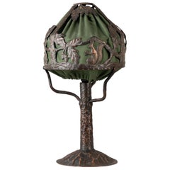 Swedish Art Nouveau Copper Lamp with Nature Designs