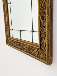 Swedish Art Nouveau Folk Art Mirror, Hand-Carved Wood, Circa 1900