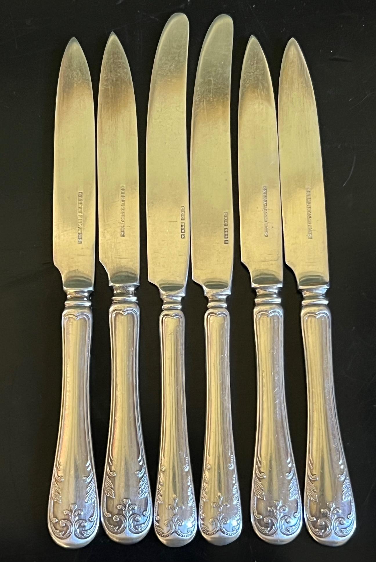 Silver Plate Swedish Art Nouveau Fruit Knife Holder and Knives by G A B For Sale