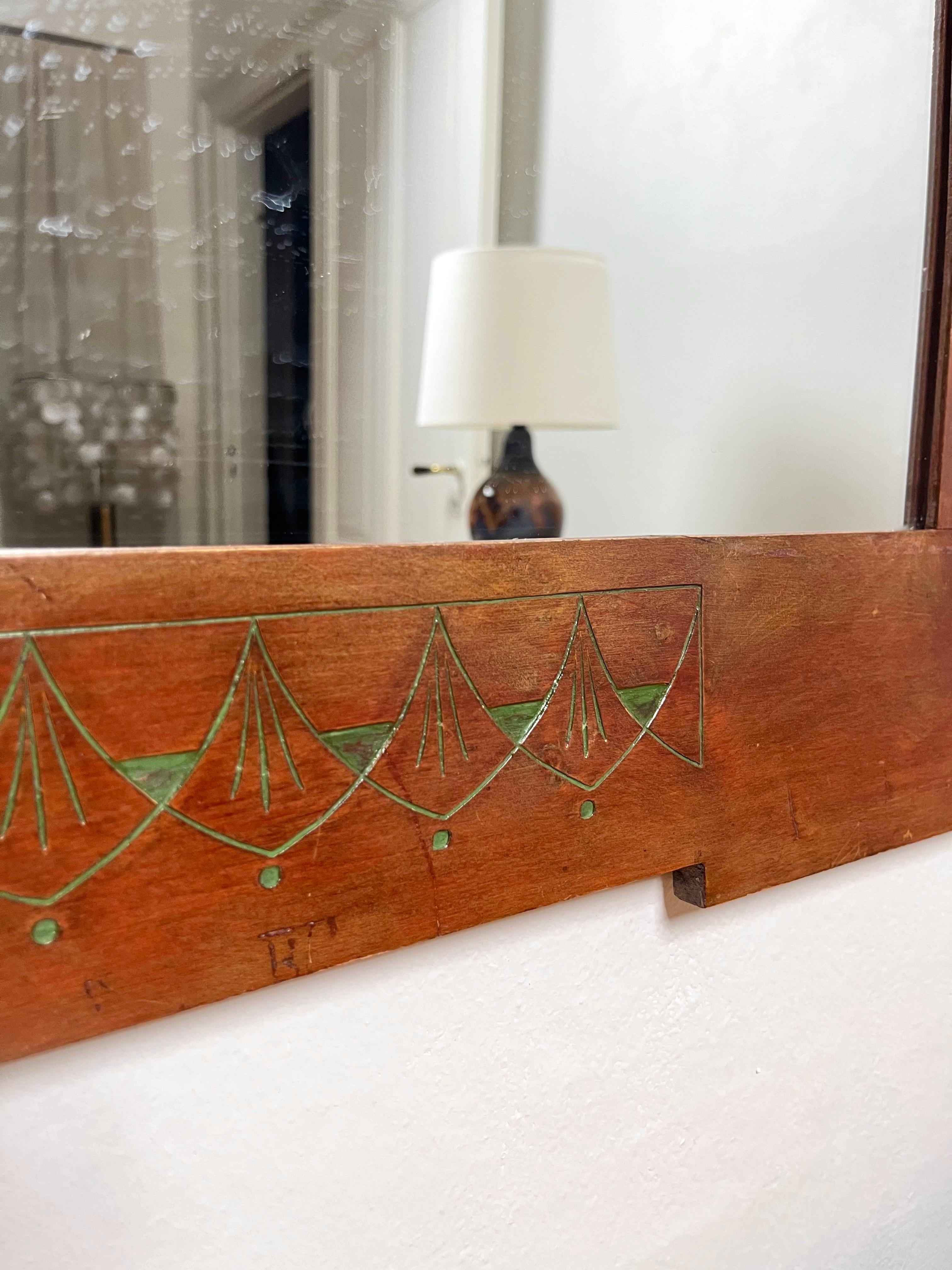 Miroir mural suédois en acajou Art nouveau, fabriqué à la main, années 1900-1910 en vente 4