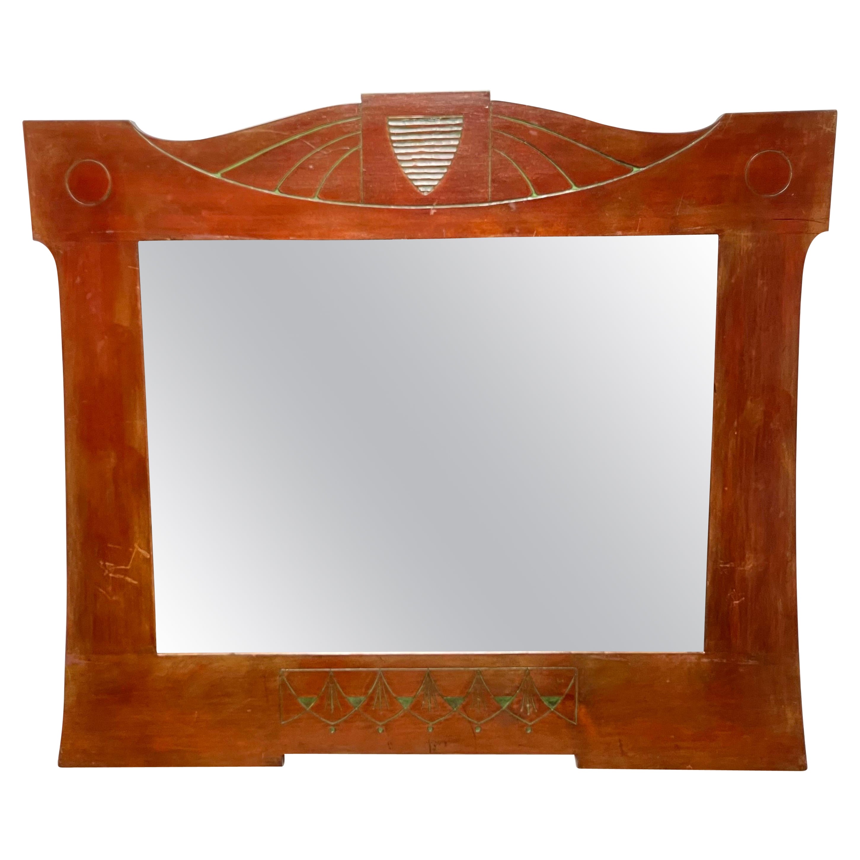 Miroir mural suédois en acajou Art nouveau, fabriqué à la main, années 1900-1910