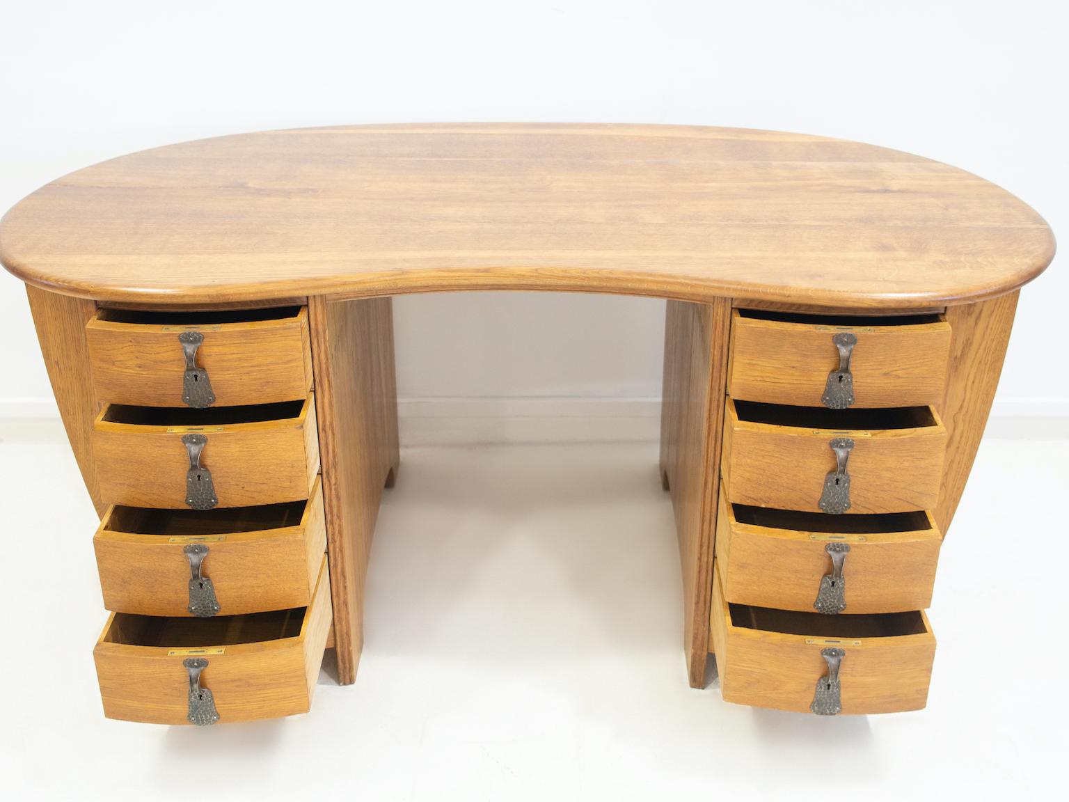 20th Century Swedish Art Nouveau Style Oak Writing Desk