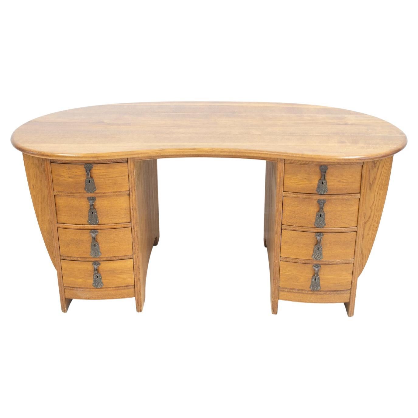 Swedish Art Nouveau Style Oak Writing Desk For Sale