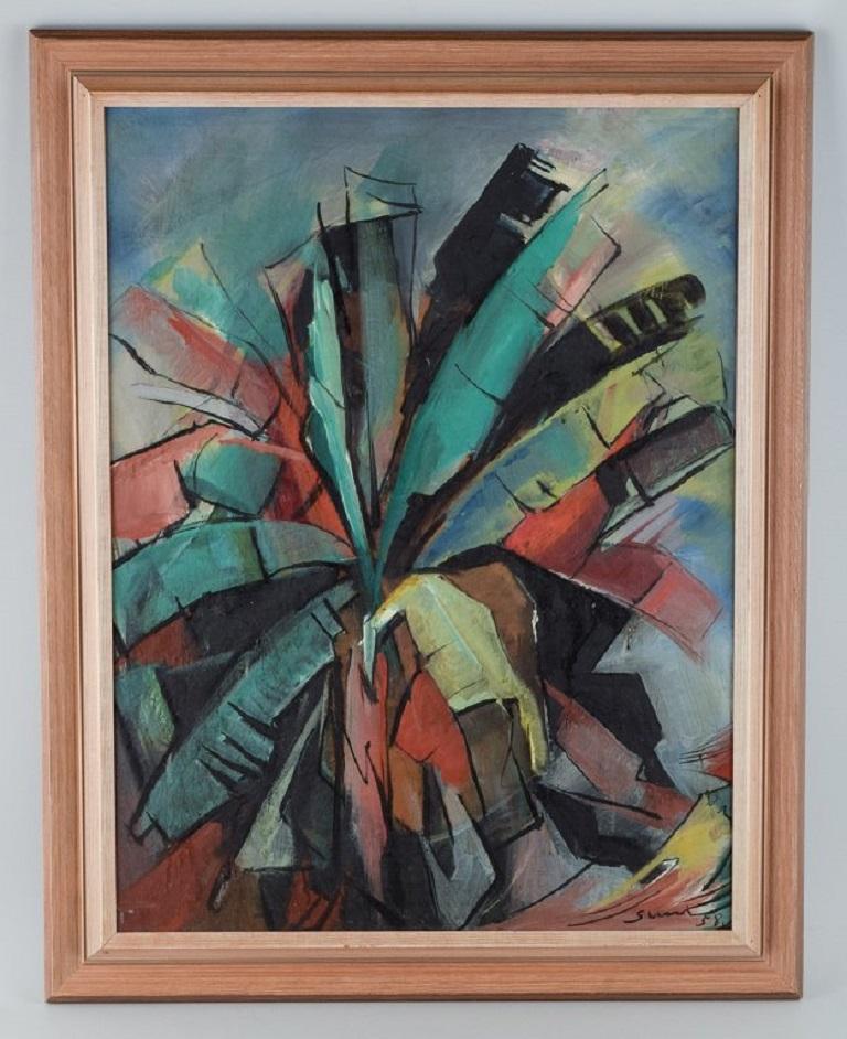 Swedish artist.
Abstract composition.
Oil on canvas.
Indistinctly signed.
Dated 1958.
In excellent condition.
Dimensions: 45.0 x 60.0 / Total: 56.0 x 71.0 with frame.