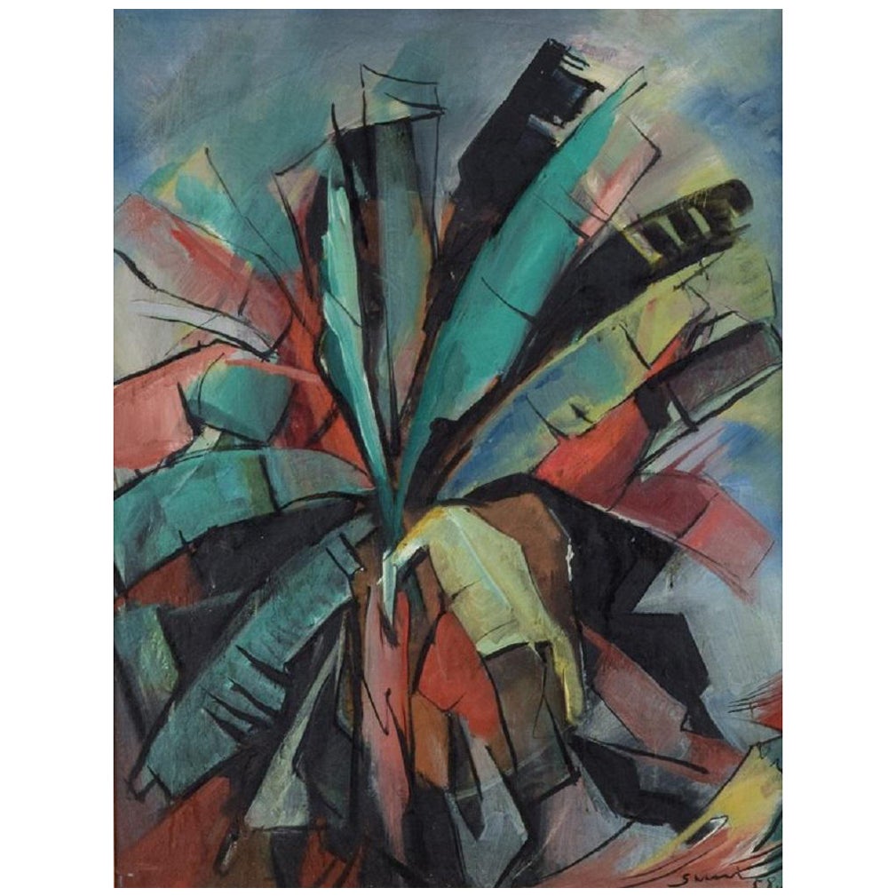 Artiste suédois, composition abstraite, huile sur toile