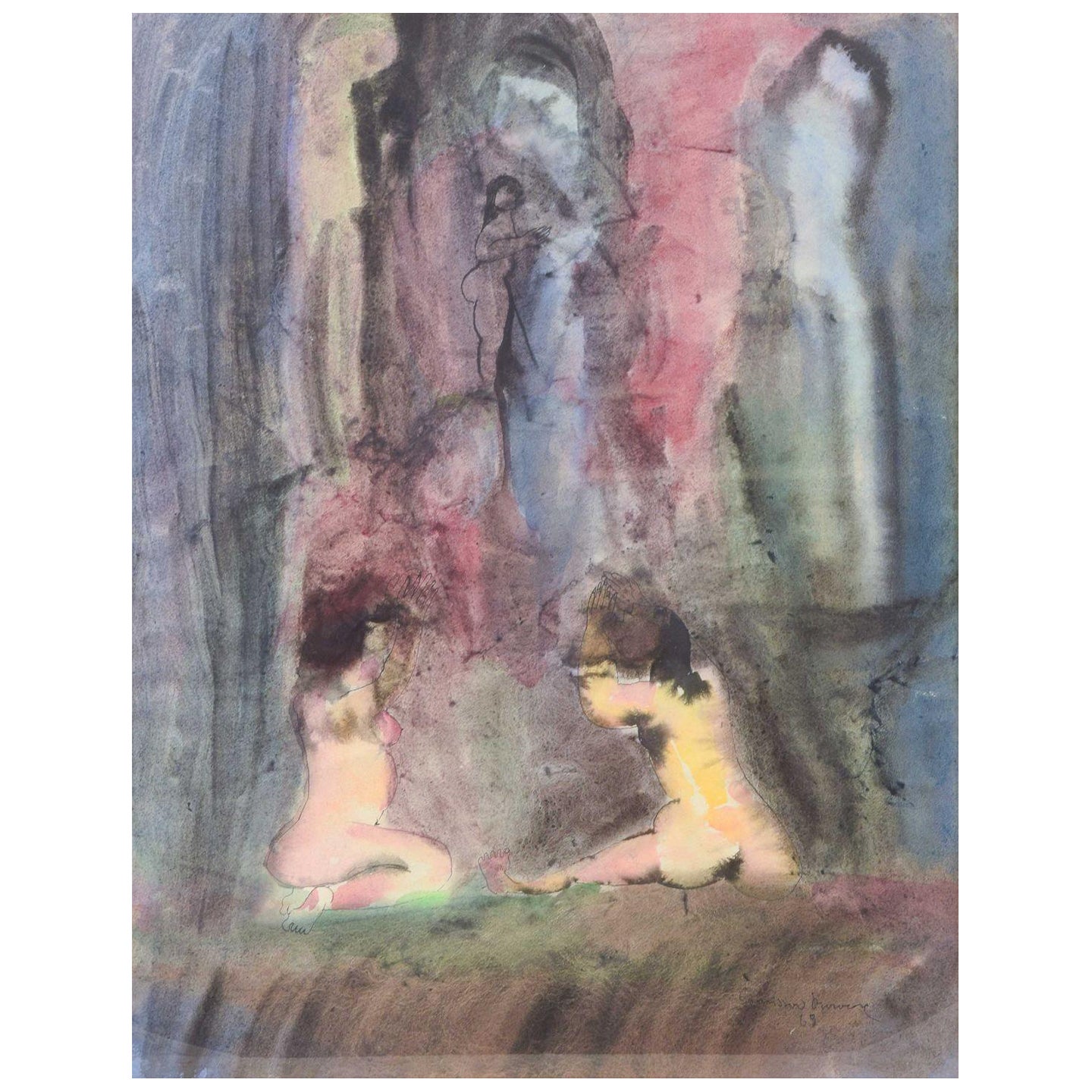Artista svedese. Tecnica mista su carta. Titolo: "Begråtande", 1969.
